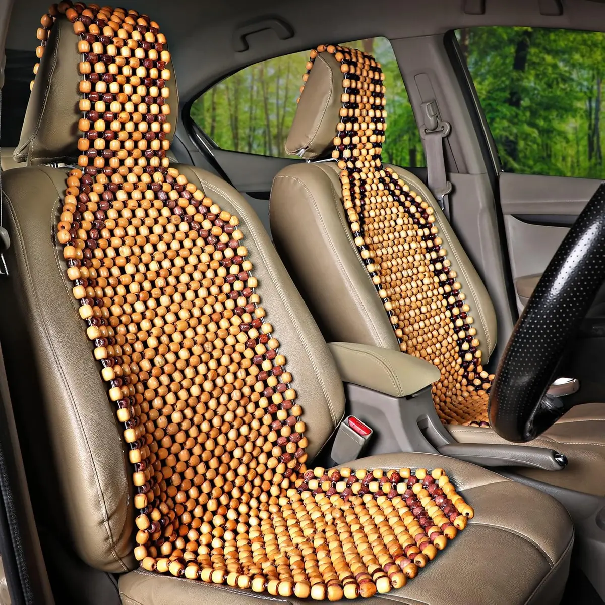 Wooden Beads Car Seat Cover Cushion – Universal Fit, Comfortable Massaging Beaded Seat Mat For Long Drives, Ventilated Car Accessories (1 Pack) 1