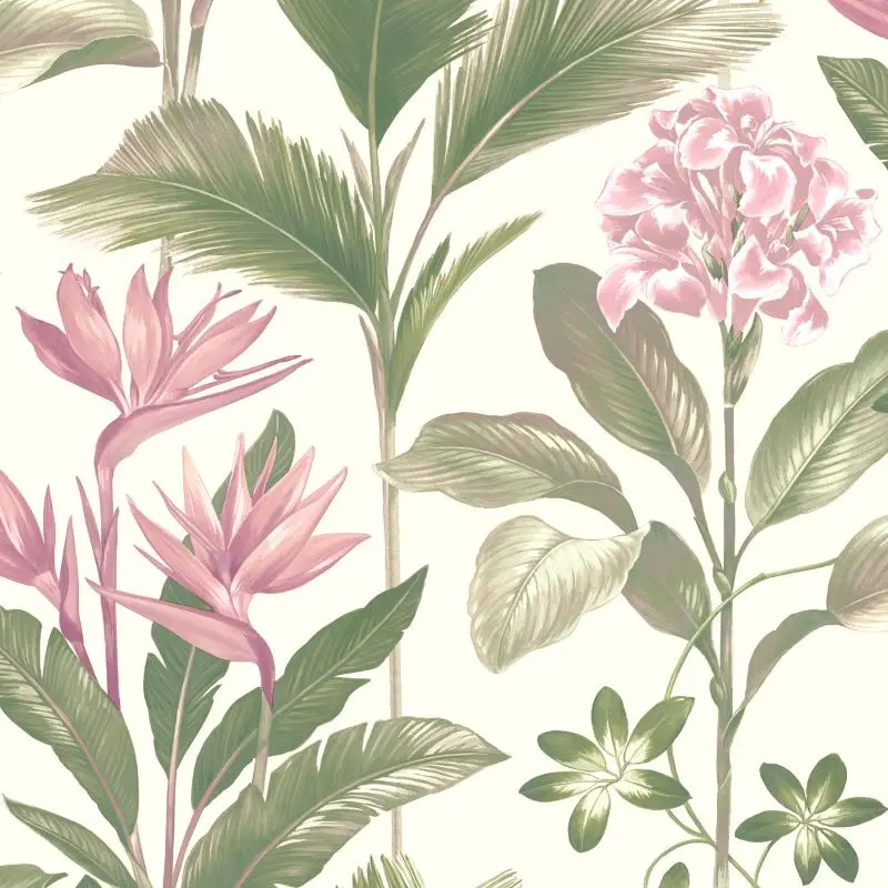 Oliana Floral Wallpaper Green/ Pink Sample 1
