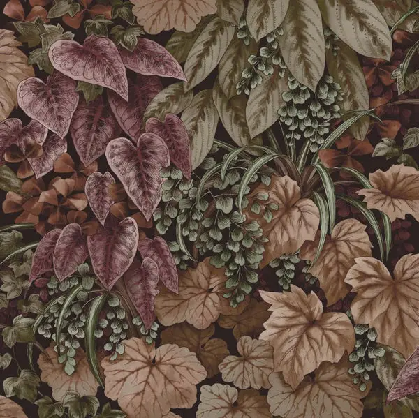 Cascading Garden Botanical Leaf Wallpaper Crimson Sample 1