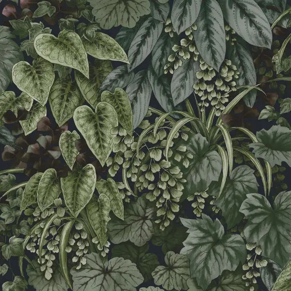 Botanical Living Wall Wallpaper - Navy Sample 1