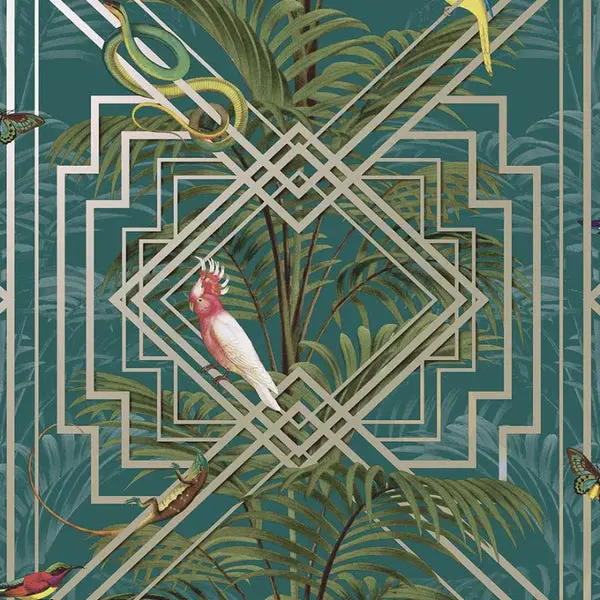 Akello Tropical Wallpaper Turquoise Sample 1