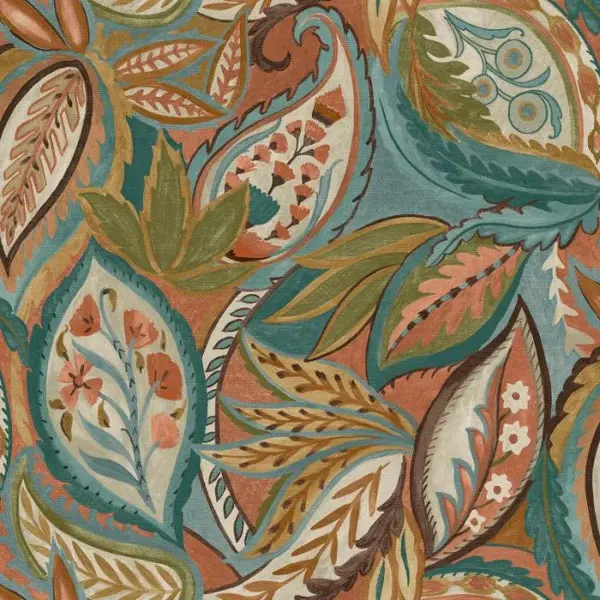 Amaira Paisley Orange  Leaf Wallpaper Sample 1