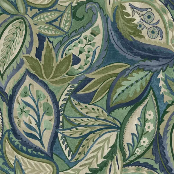 Amaira Paisley Leaf Blue Wallpaper Sample 1