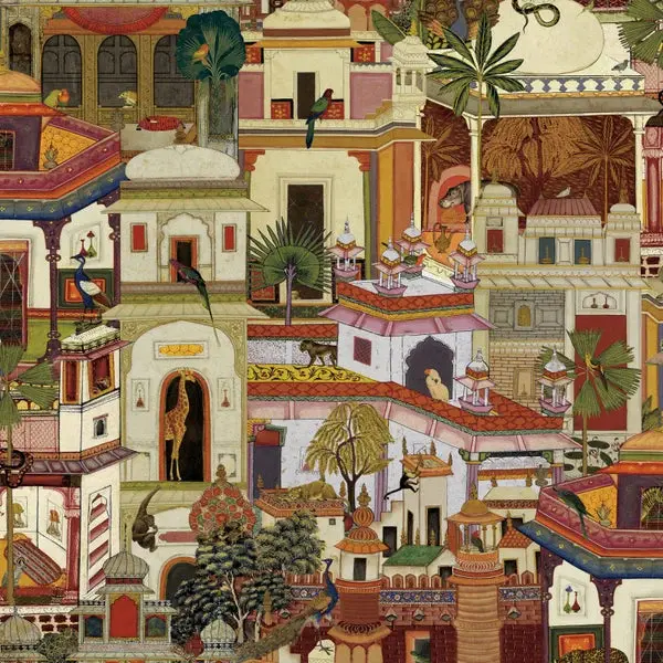 Civita Moroccan Building And Jungle Animal Multi Wallpaper Sample 1
