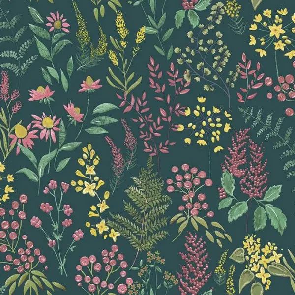 Calvert Meadows Wallpaper - Teal & Pink Sample 1