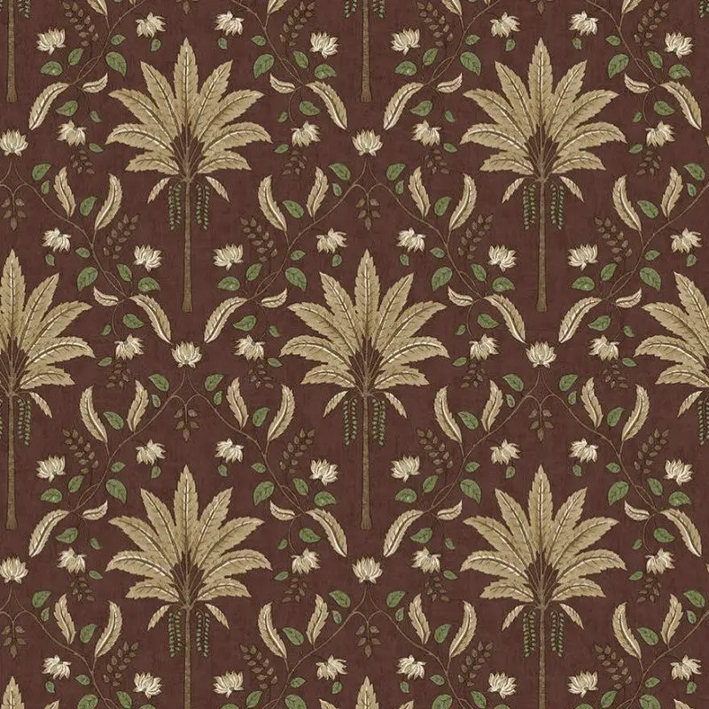 Ariara Tropical Palm Tree Wallpaper Sample - Maroon 1