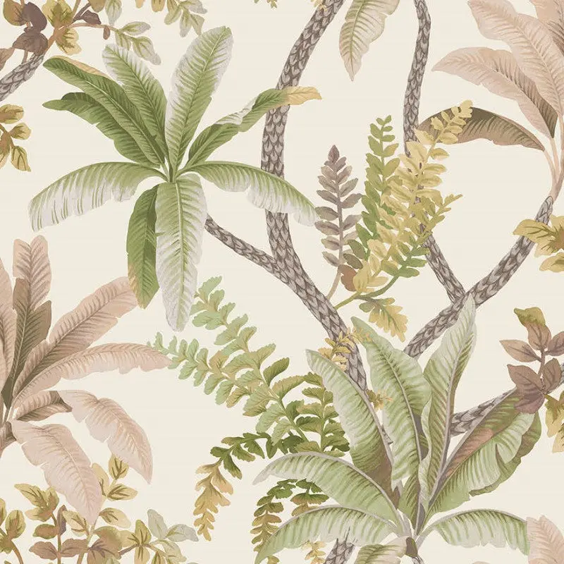 Saranda Tropical Palms Wallpaper Sample - Sage/Coral 1