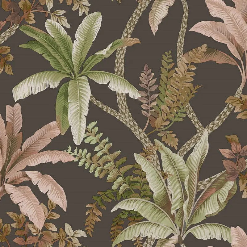 Saranda Tropical Palms Wallpaper Sample - Charcoal 1