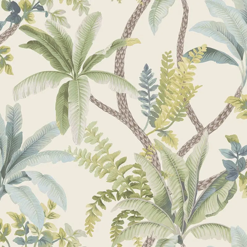 Saranda Tropical Palms Wallpaper Sample - Green/Cream 1