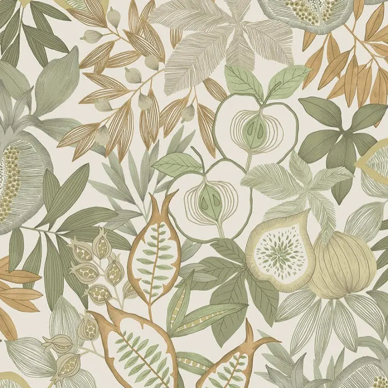 Nagano Fruits & Foliage Wallpaper Sample - Green/Orange 1