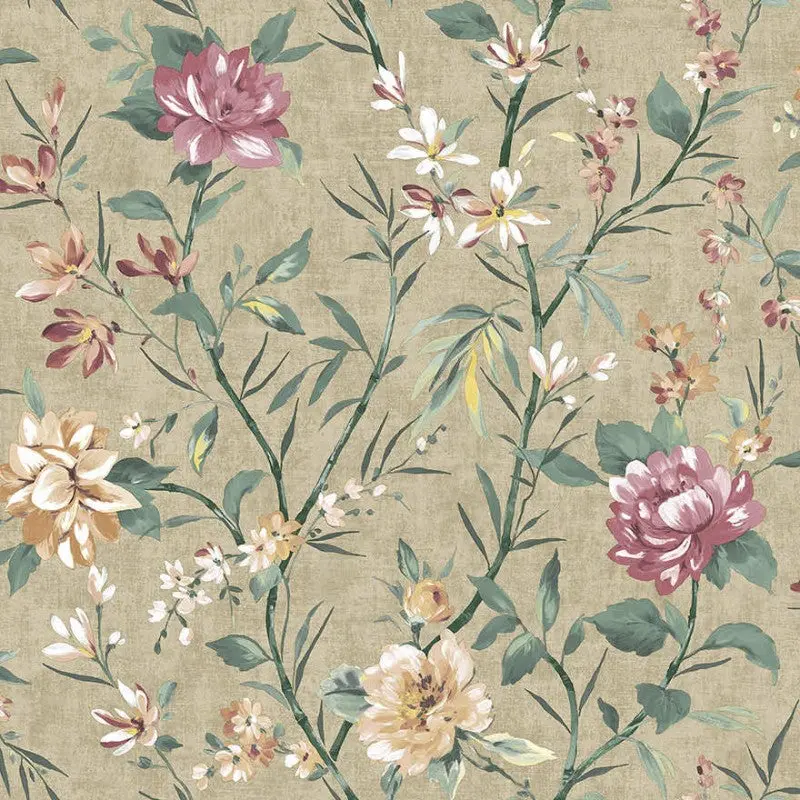 Sazanka Floral Wallpaper Sample - Taupe 1