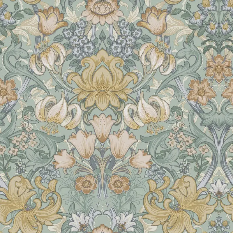 Fleurmont Ornate Floral Wallpaper Sample - Aqua/Multi 1