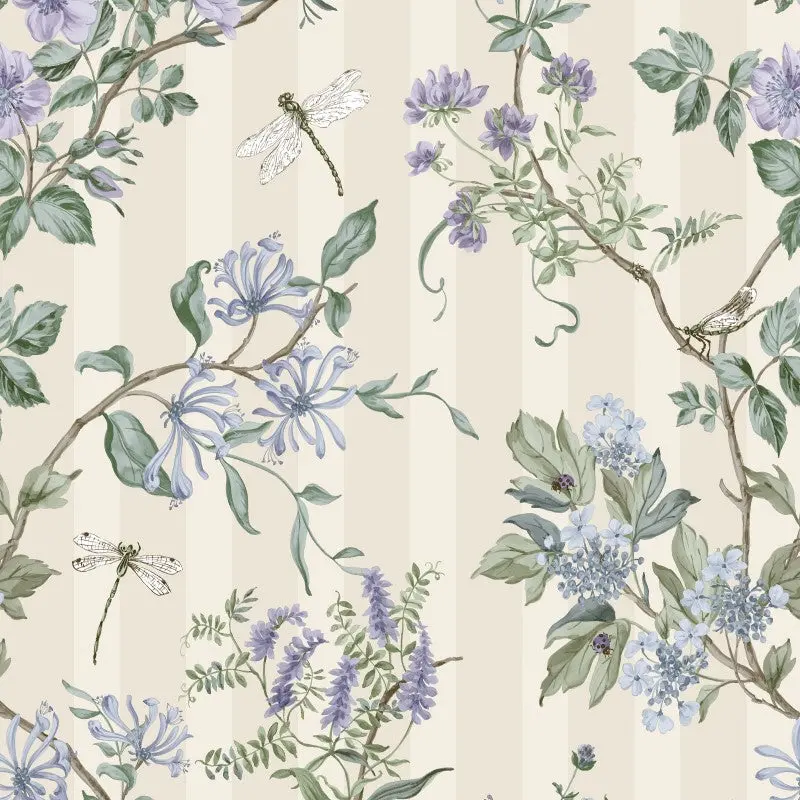 Camberley Floral Trail Wallpaper Sample - Neutral/Blue 1