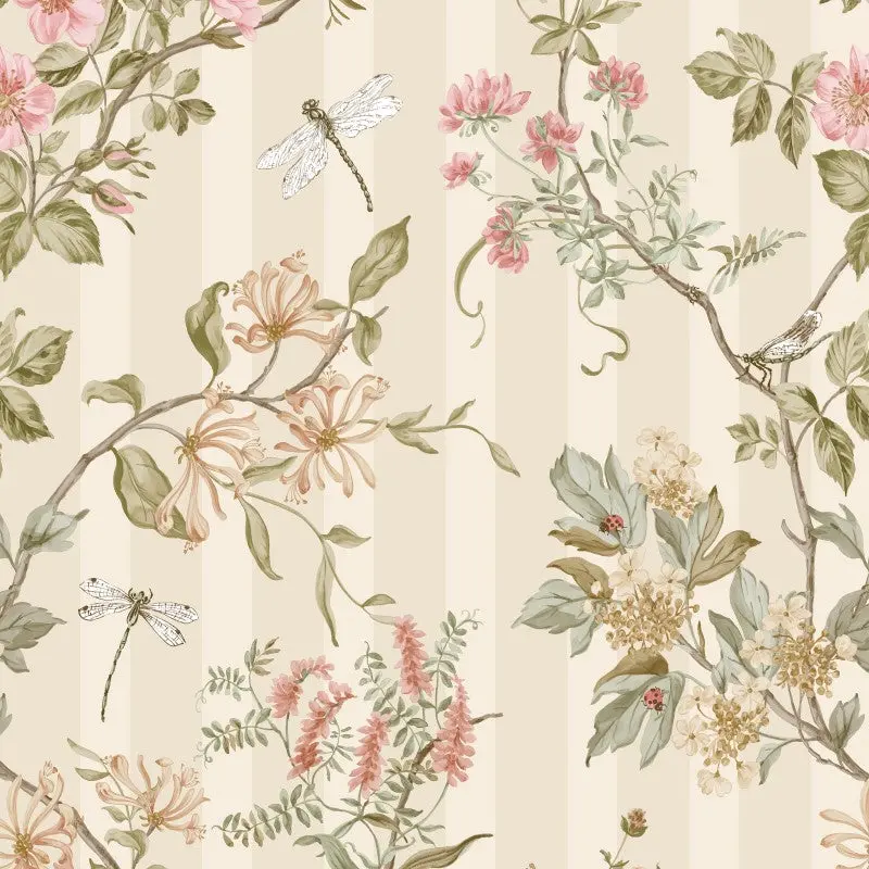 Camberley Floral Trail Wallpaper Sample - Cream/Coral 1