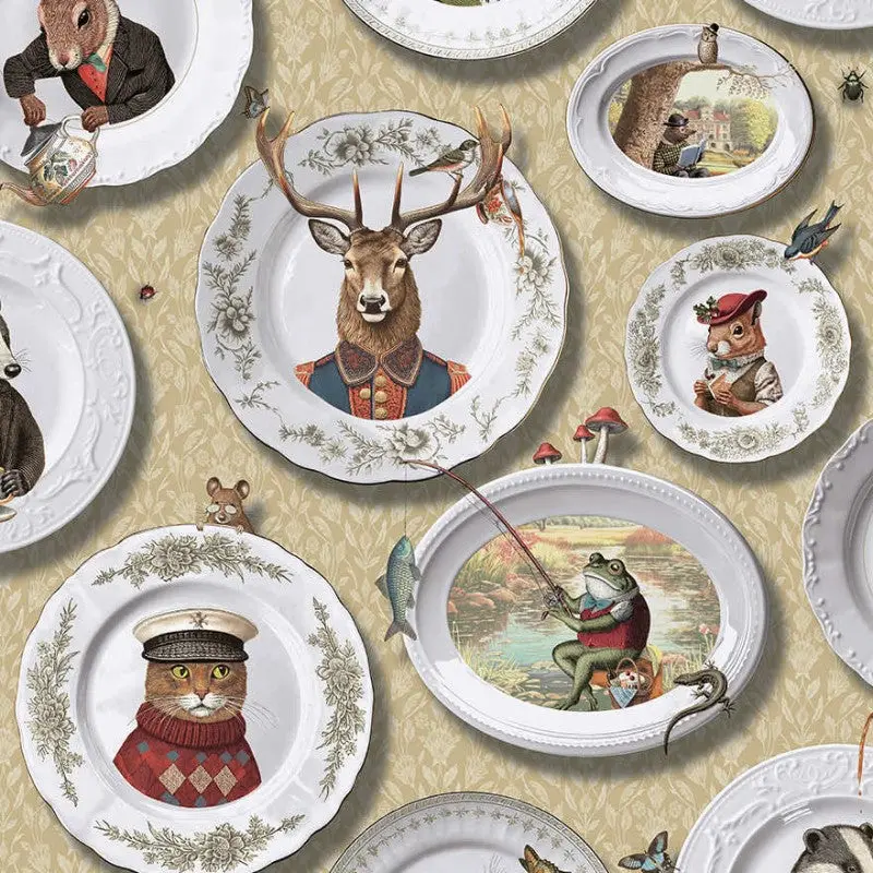 Tales Of The Manor Quirky Animal Wallpaper Sample - Ochre 1