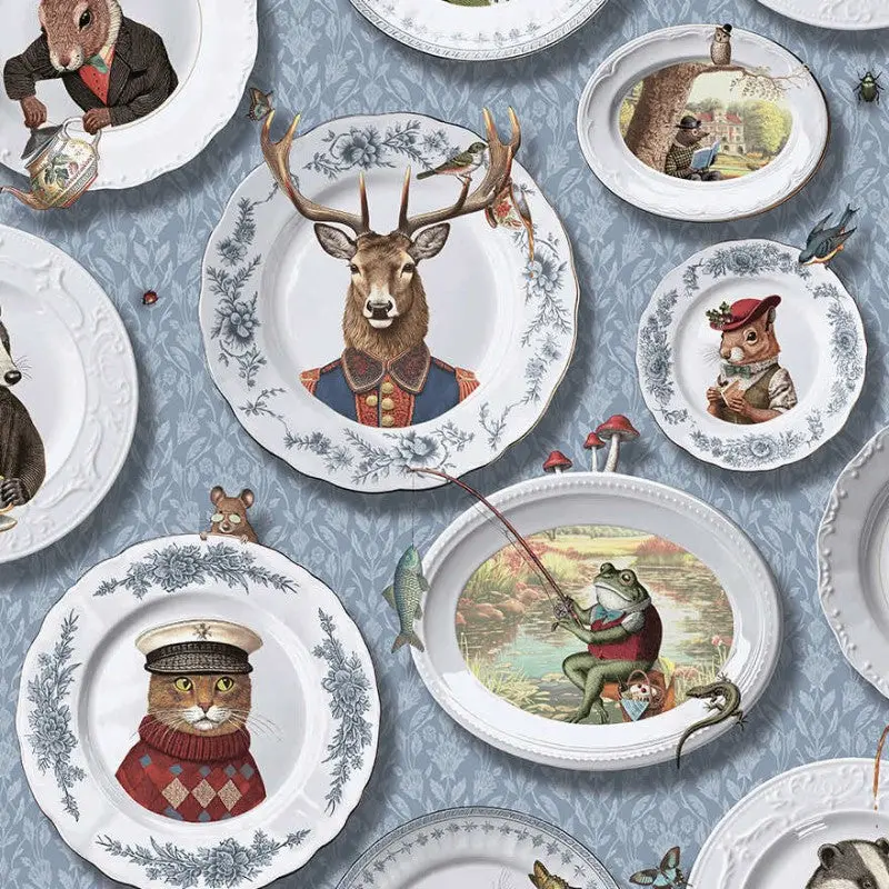 Tales Of The Manor Quirky Animal Wallpaper Sample - Blue 1