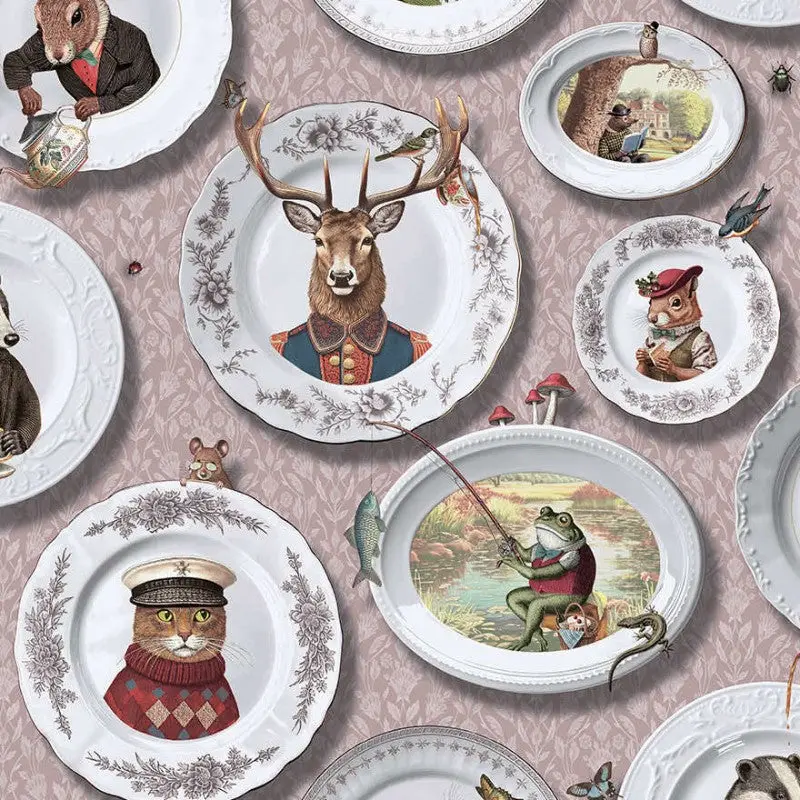 Tales Of The Manor Quirky Animal Wallpaper Sample - Blush 1