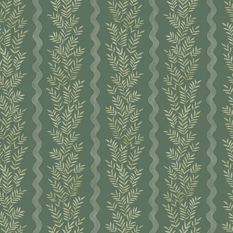 Pipkin Stripe Leaf Wallpaper Sample - Green 1