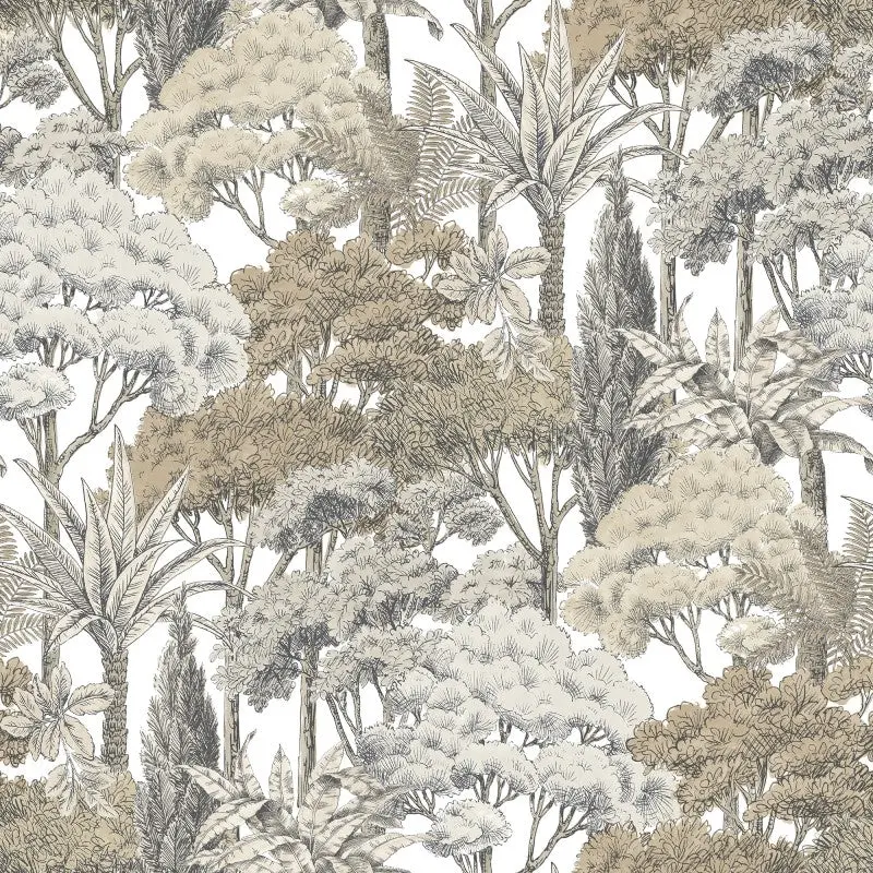 Karuna Sketched Forest Trees Wallpaper - Taupe Sample 1