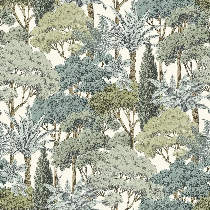 Karuna Sketched Forest Trees Wallpaper - Green Sample 1