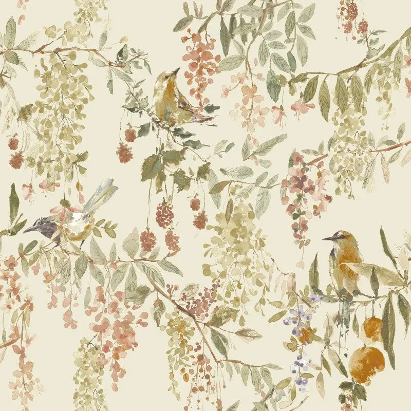 Blackberry Trail Floral Cream Wallpaper Sample 1
