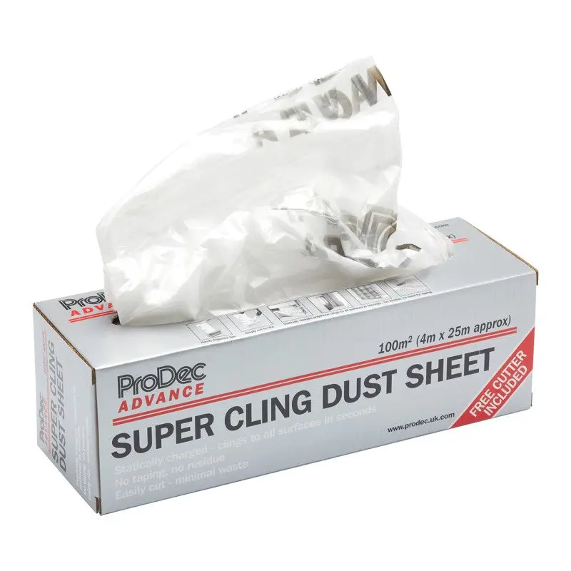 Prodec Super Cling Dust Sheet 100Sq/M - 4X25m Sheets 1