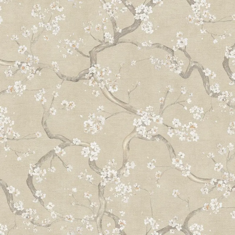 Cherry Blossom Tree Textured Cream Wallpaper Sample 1