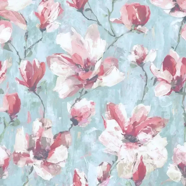 Camille Floral Wallpaper - Teal & Pink Sample 1