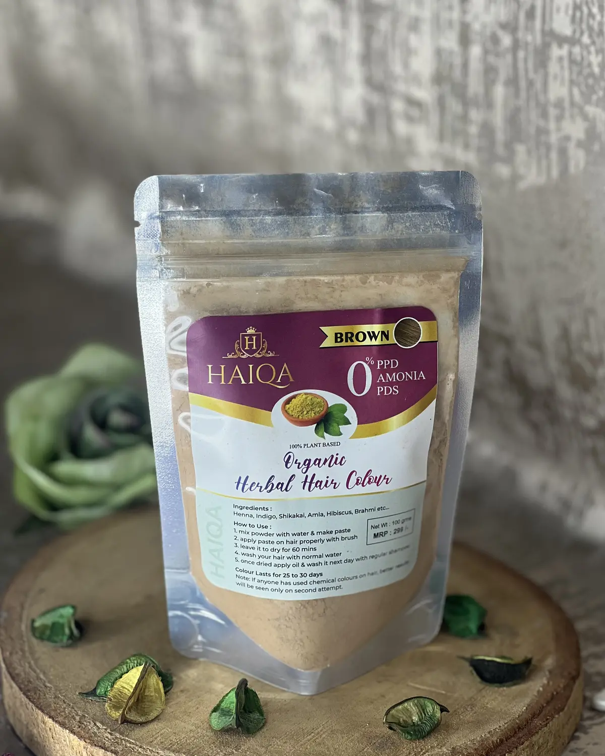 Haiqa 100% Organic Herbal Hair Colour-Brown-100Gram 1