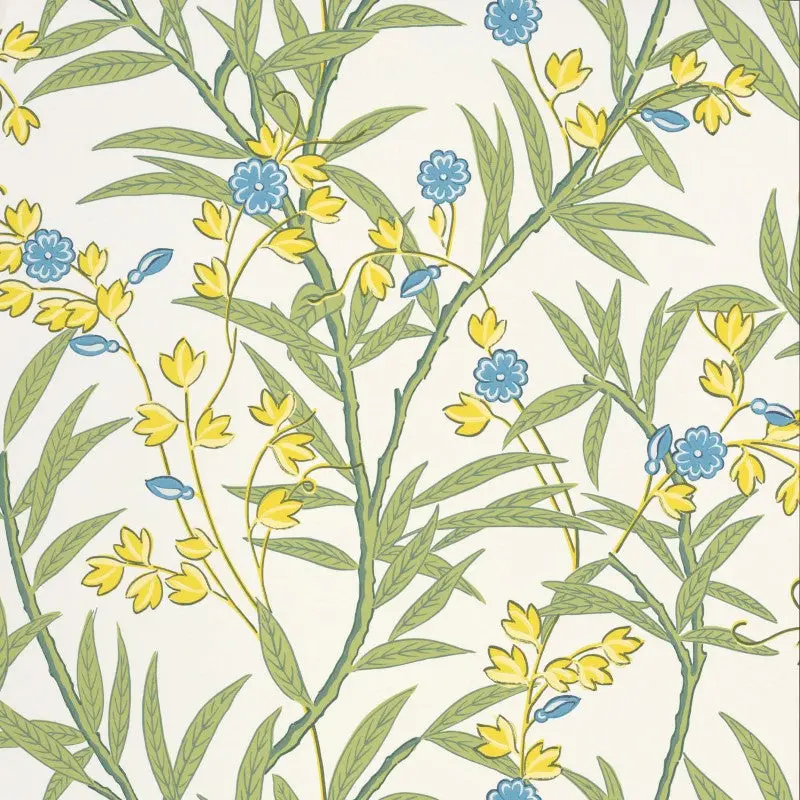 Little Greene Bamboo Floral Wallpaper Sample - Blue Verditer 1