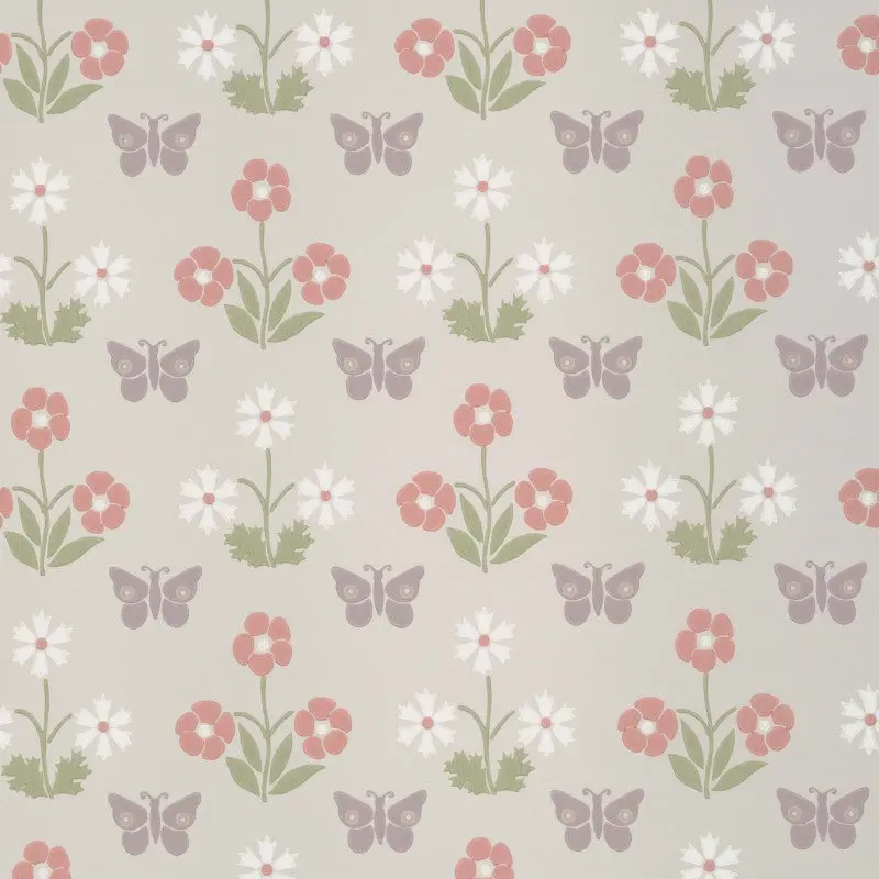 Little Greene Burges Butterfly Wallpaper Sample - French Grey 1