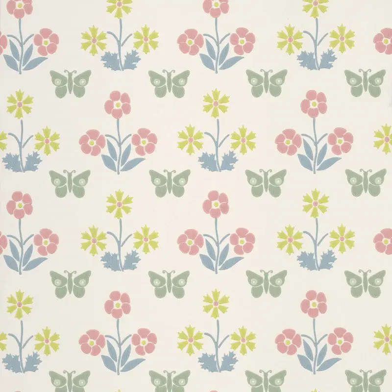 Little Greene Burges Butterfly Wallpaper Sample - Slaked Lime 1