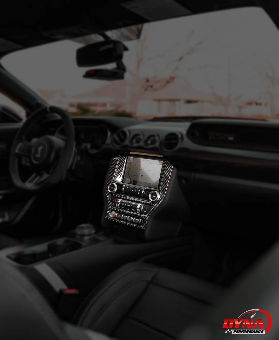 Dynacarbon™️ Carbon Fiber Lhd Full Multimedia Console Frame Trim Overlay For Ford Mustang 2015-2023 1