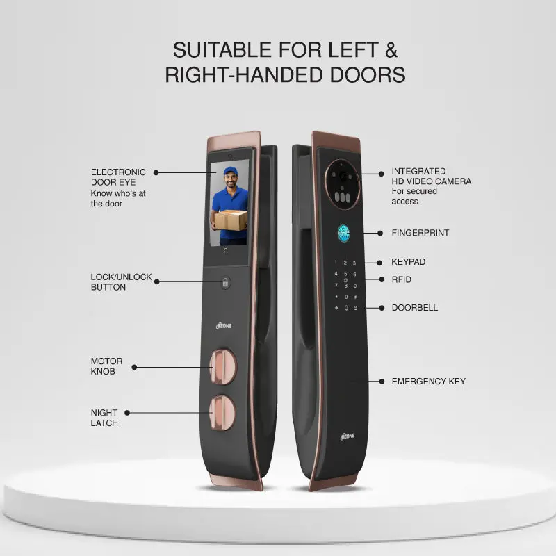 Ozone 3D Facial And Palm Recognition Smart Door Lock With 6-Way Access | Door Thickness: 45-120 Mm 1