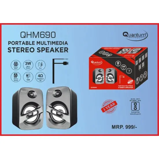 Quantum Qhm690 Portable 6 W Laptop/Desktop Stereo Wired Mini Usb Speaker 1