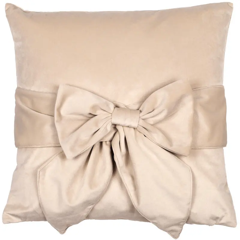 Malini Cream Velvet Tiedup Bow Cushion 1