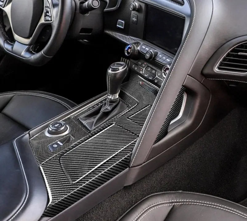 Dynacarbon™️  Car Gear Shift Panel Center Console Carbon Fiber Overlay For Chevrolet Corvette 2014-2019 1