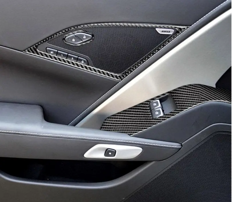 Dynacarbon™️ Carbon Fiber Side Door Window Control 8 Pcs Kit Carbon Fiber For Chevrolet Corvette 2014-2019 1