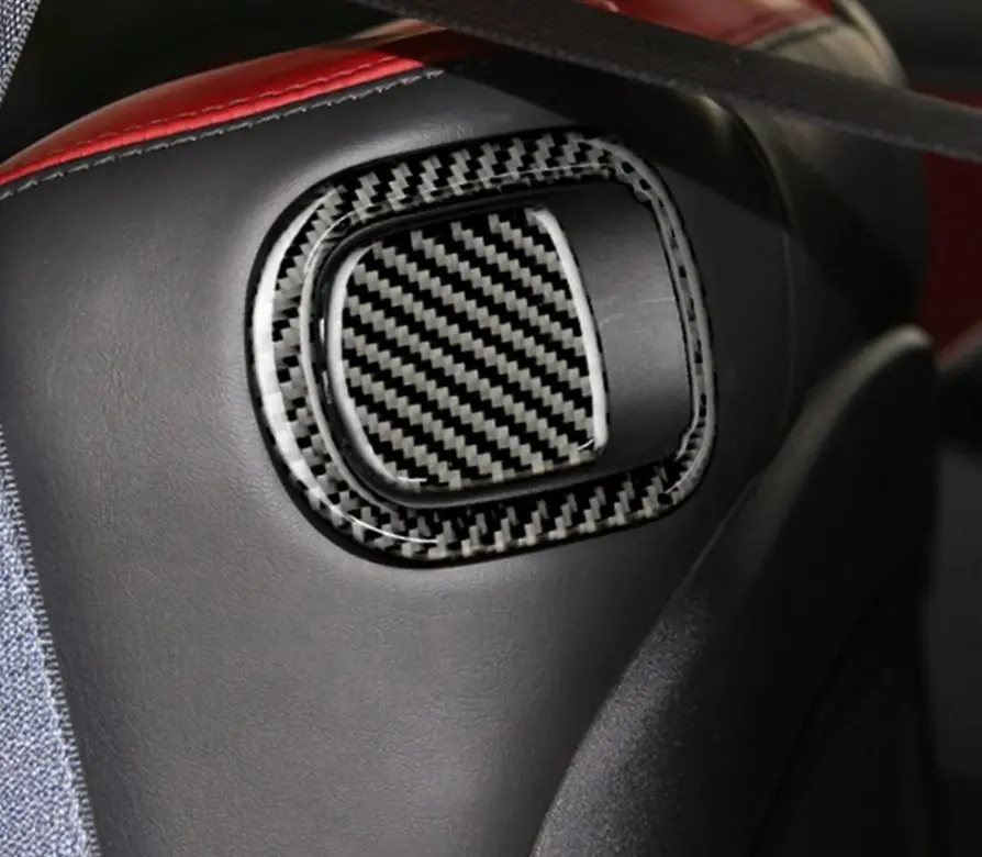 Dynacarbon™️ Carbon Fiber Rear Seat Pull Overlay For Dodge Challenger 2015-2023 1