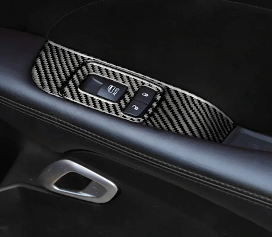 Dynacarbon™️ Carbon Fiber Window Control Trim Overlay For Dodge Challenger 2015-2023 1