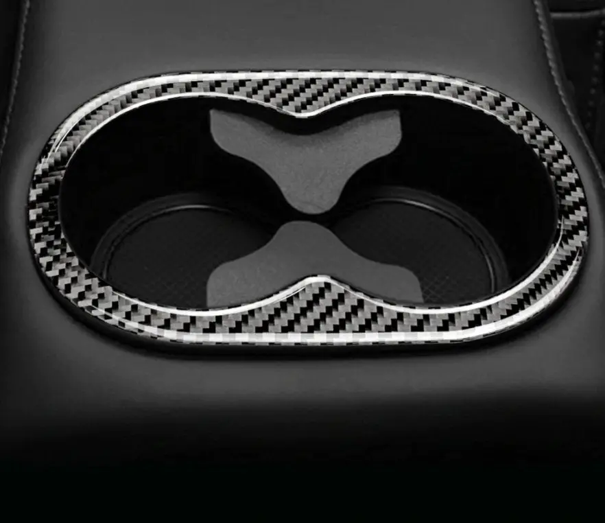 Dynacarbon™️ Rear Center Arm Rest Cup Holder Trim Overlay For Dodge Challenger 2015-2023 1