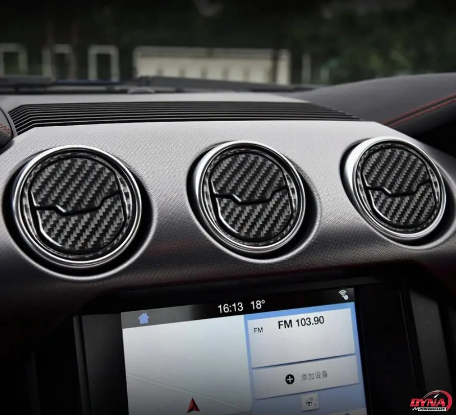 Dynacarbon™️ Carbon Fiber Mid Air Vent Outlet Trim Overlay For Ford Mustang 2015-2023 1