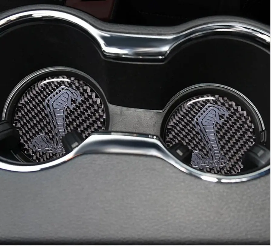 Dynacarbon™ Carbon Fiber Anti-Slip Coaster Overlays For Ford Mustang Accessories 2015-2023 1