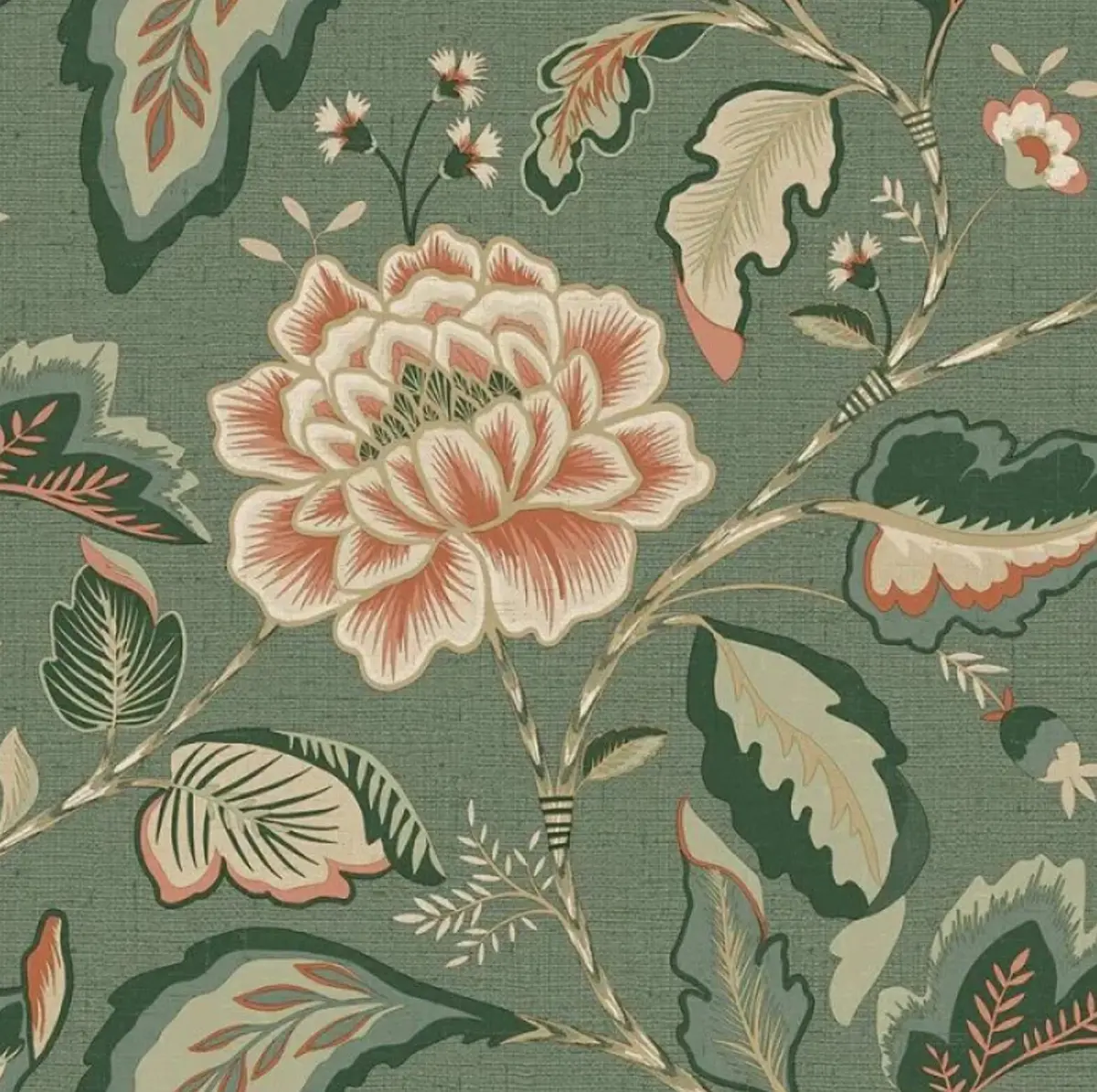 Maya Leaf Trail Wallpaper - Dark Green Sample 1