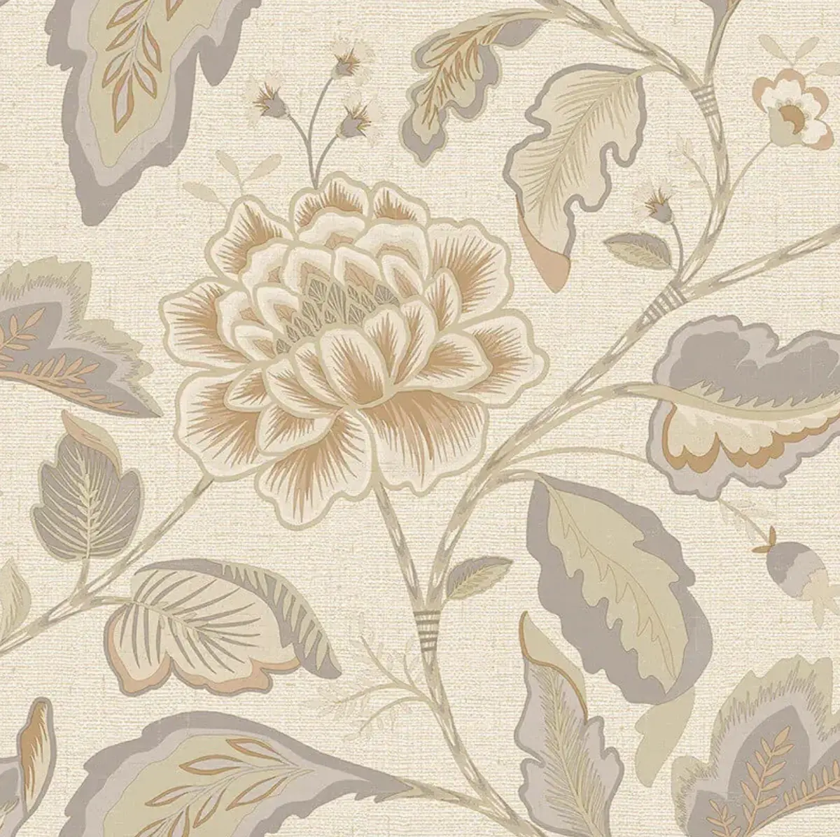 Maya Leaf Trail Wallpaper - Beige/Cream Sample 1