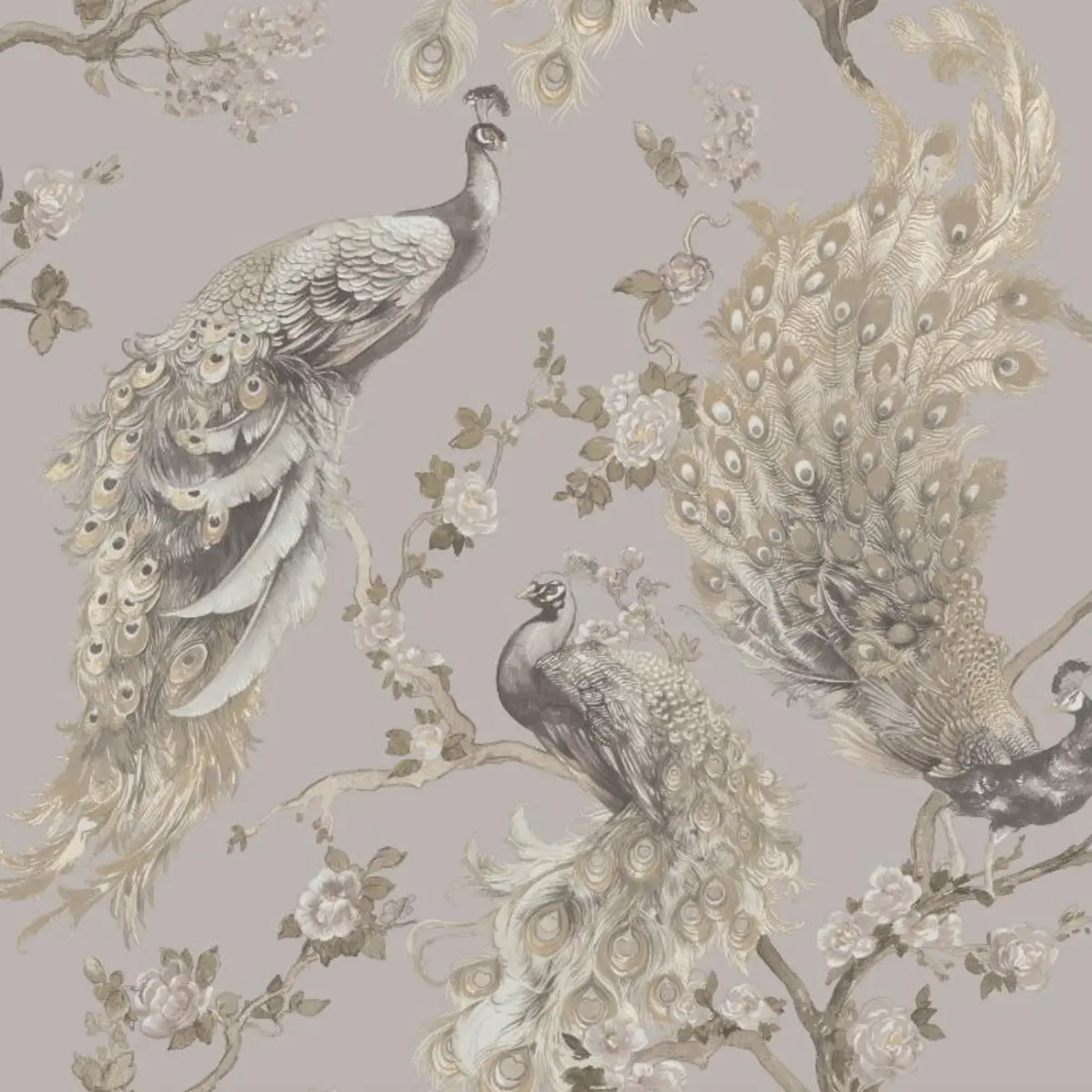 Menali Glitter Peacock Wallpaper-Grey Sample 1