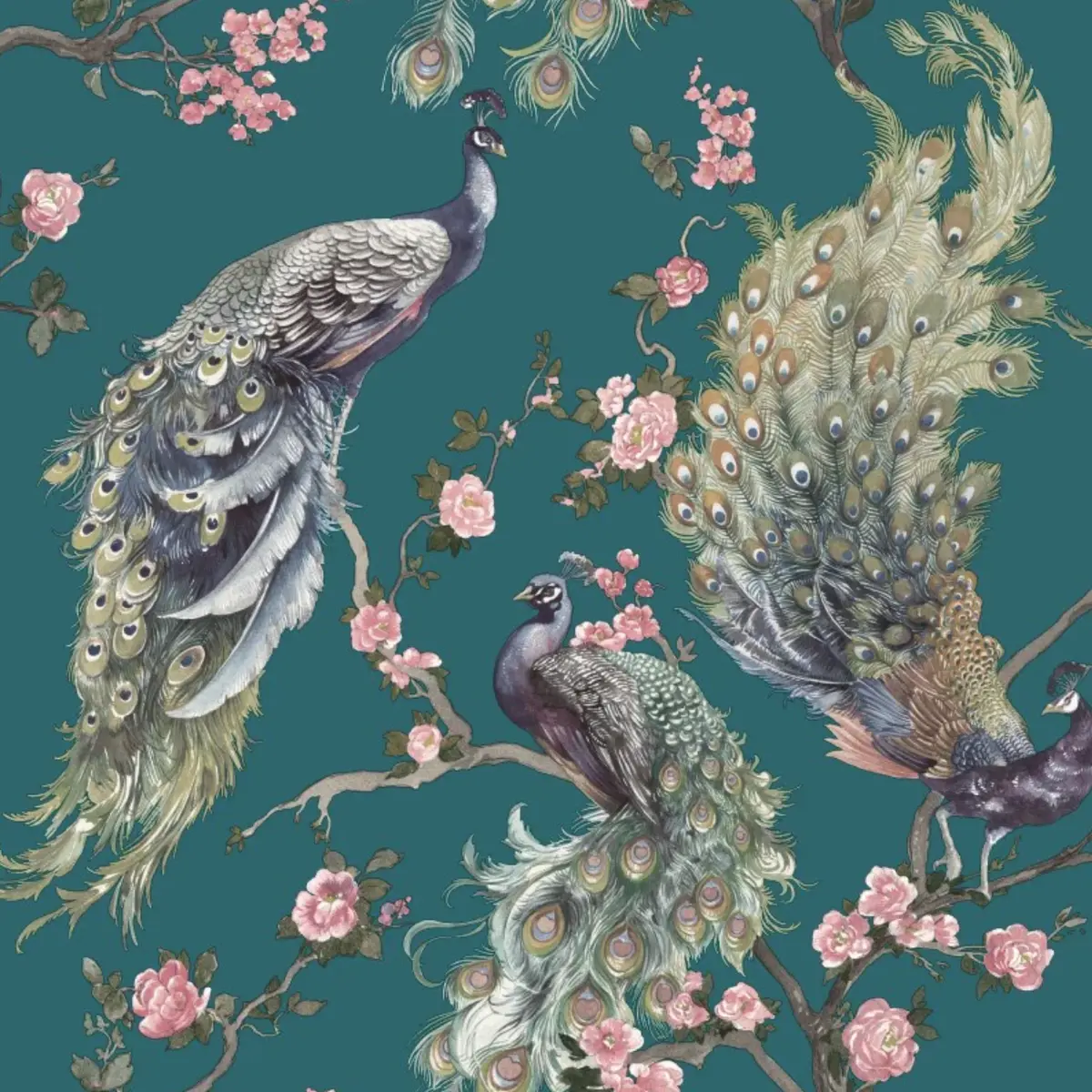 Menali Glitter Peacock Wallpaper Teal Sample 1
