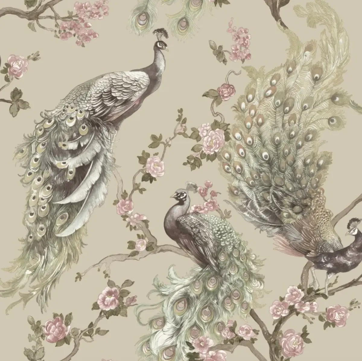 Menali Glitter Peacock Wallpaper Beige Sample 1