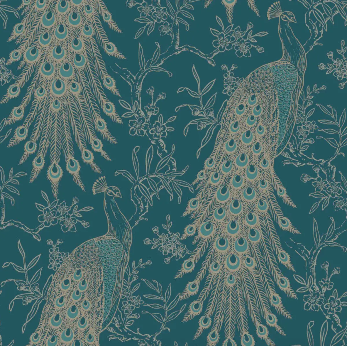 Metallic Peacock Wallpaper Teal & Gold Sample 1