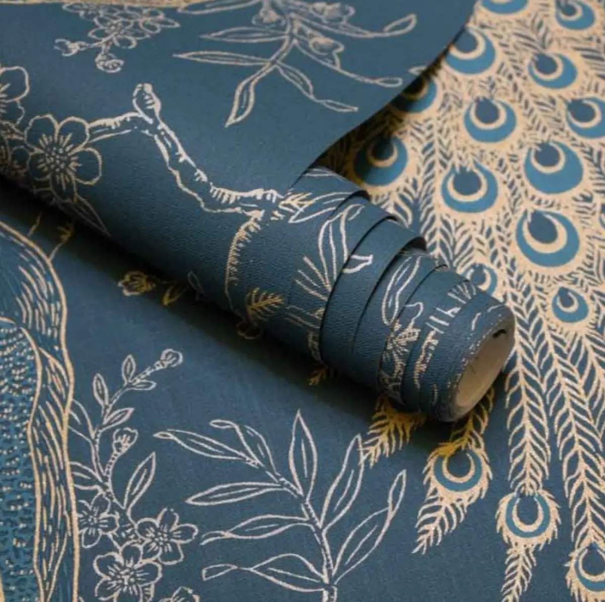 Metallic Peacock Wallpaper Navy Sample 1